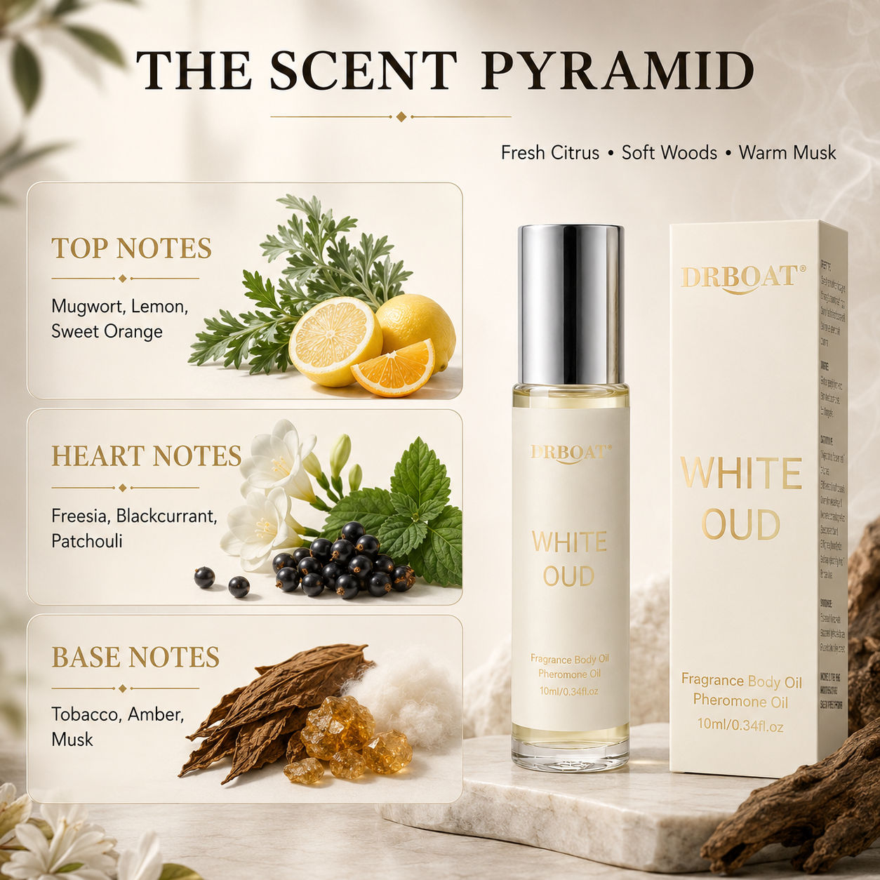 メンズ用ロールオン香水オイル、フレッシュな柑橘系と白檀の香り - Perfume Fragrance Oil のレビューと価格